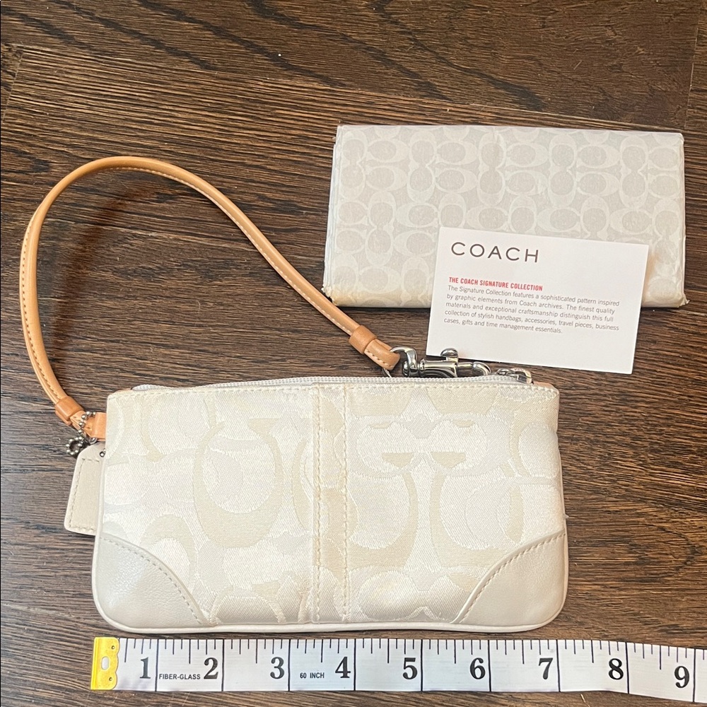 White Coach Signature Wristlet with Tan Strap - Picture 6 of 10
